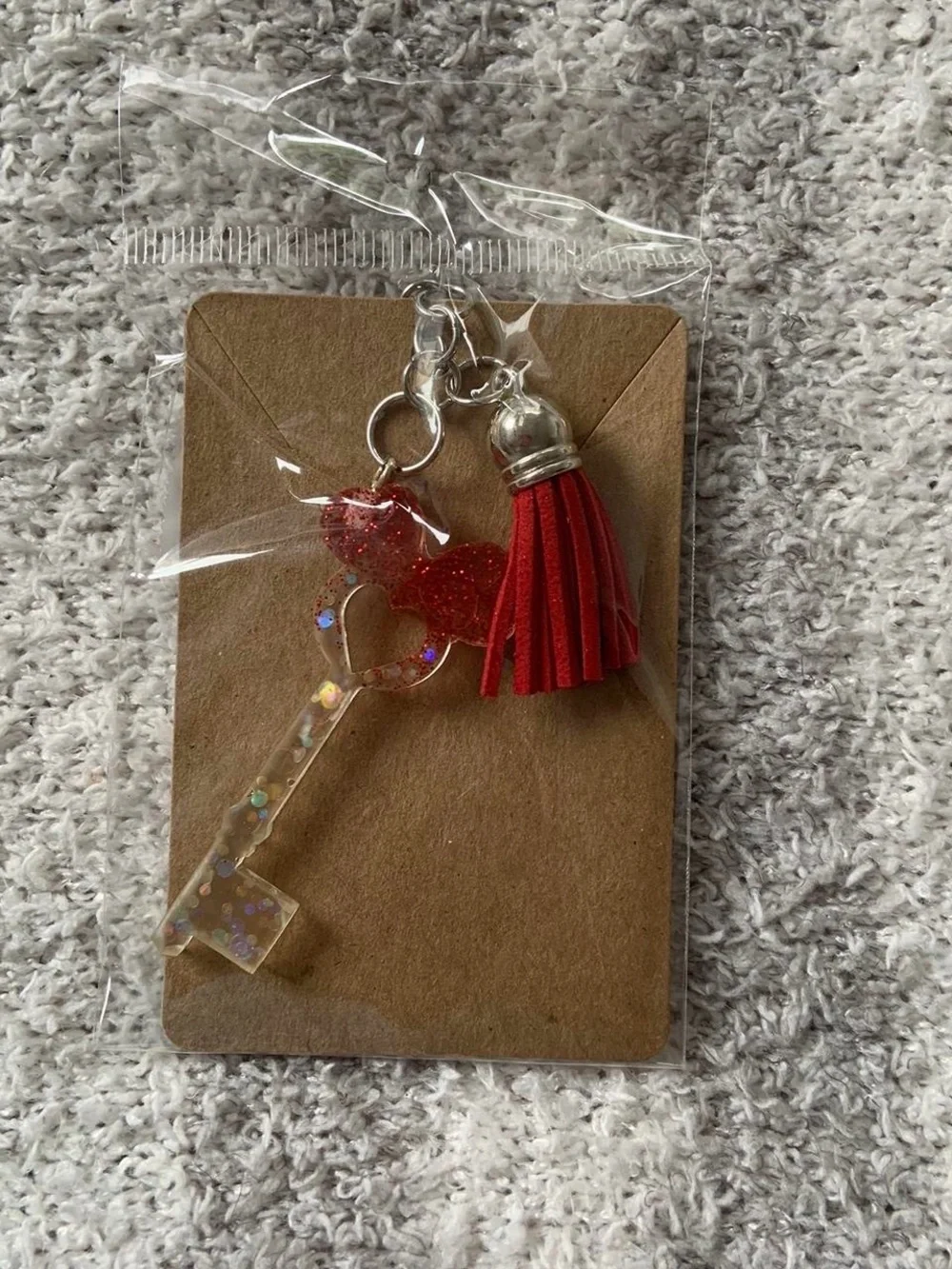 Red Heart Key Tassel Charm Keychain